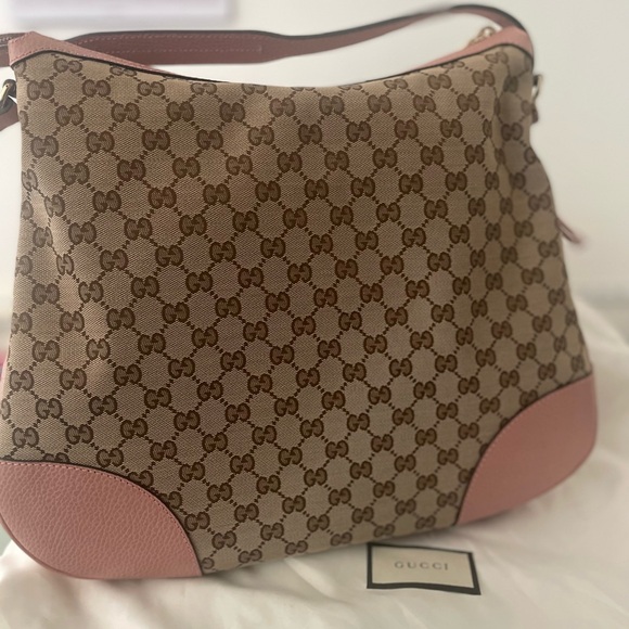 Gucci GG Monogram Canvas Baby Pink Leather Tote - Picture 2 of 6